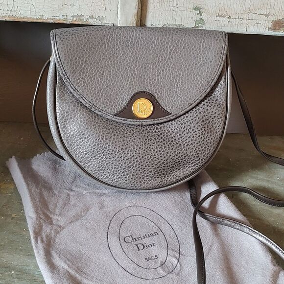 🔥2X HP🔥Christian Dior Leather Gray Pebble Pochette Bag Dior Logo Dust Bag - Picture 4 of 13